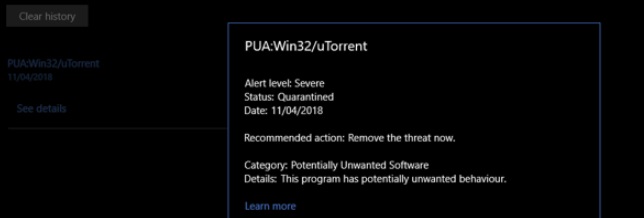 windows defender blokuje utorrent