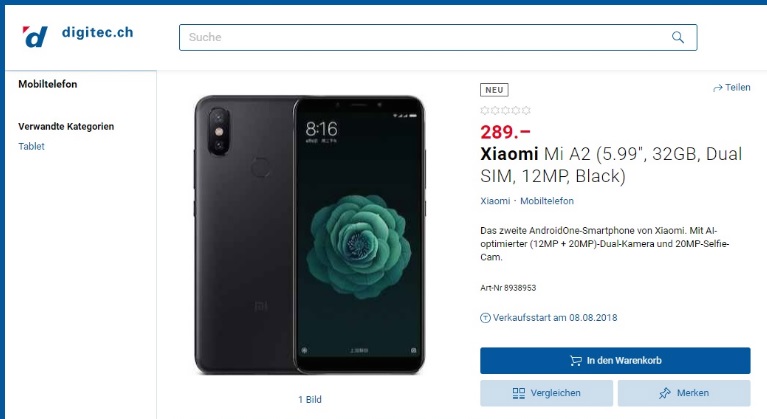 Xiaomi Mi A2 sa objavil v obchode