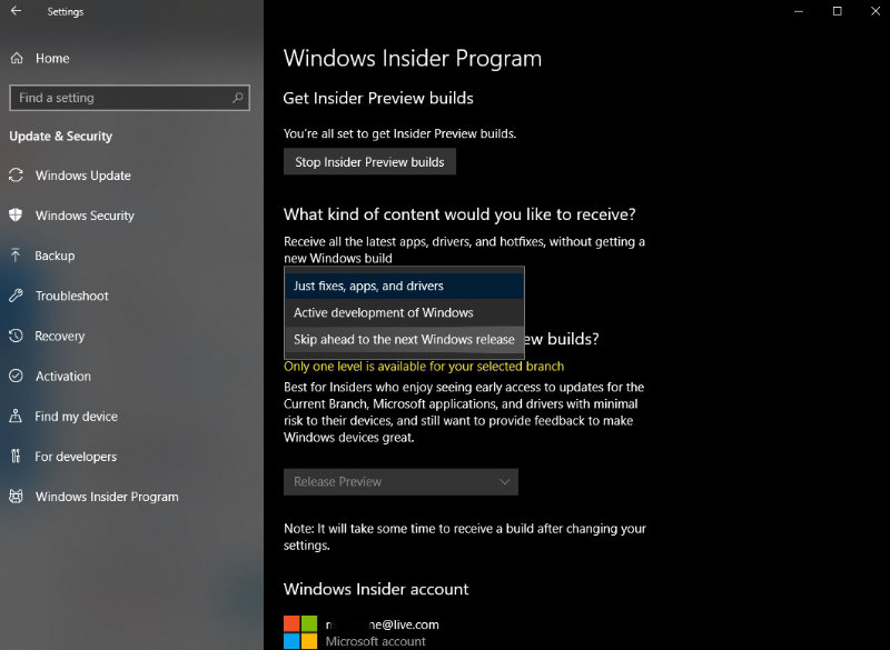 Skip Ahead Windows Insider Program