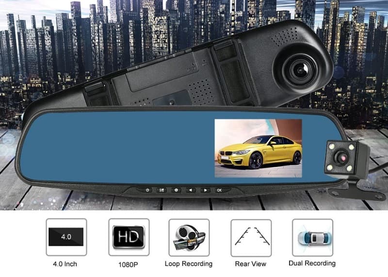 KKmoon 4'' 1080P FHD Dual Lens Car DVR Rear_3
